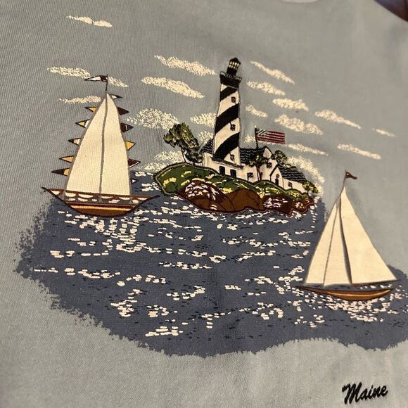 Vintage Shenanigans Women’s Embroidered Puff Paint Maine Lighthouse Sweater XL - Picture 5 of 9